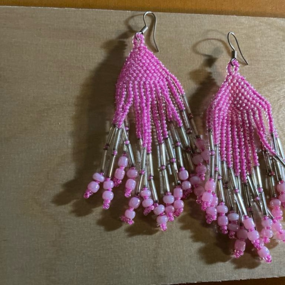Pink Beaded Dangle Earrings
